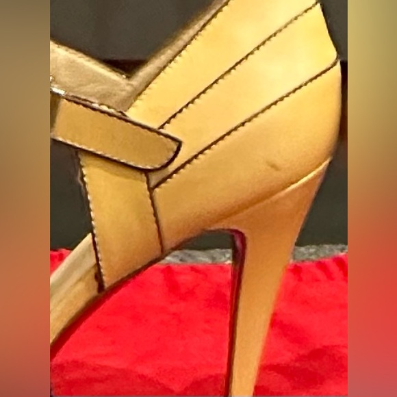 AUTH CHRISTIAN LOUBOUTIN NUDE LEATHER ANKLE STRAP PLATFORM SANDALS HEELS-41.5… - Picture 4 of 9